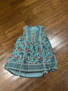 Nostalgia Sleeveless Floral & Geometric Mixed Print Boho Tunic Tank Top